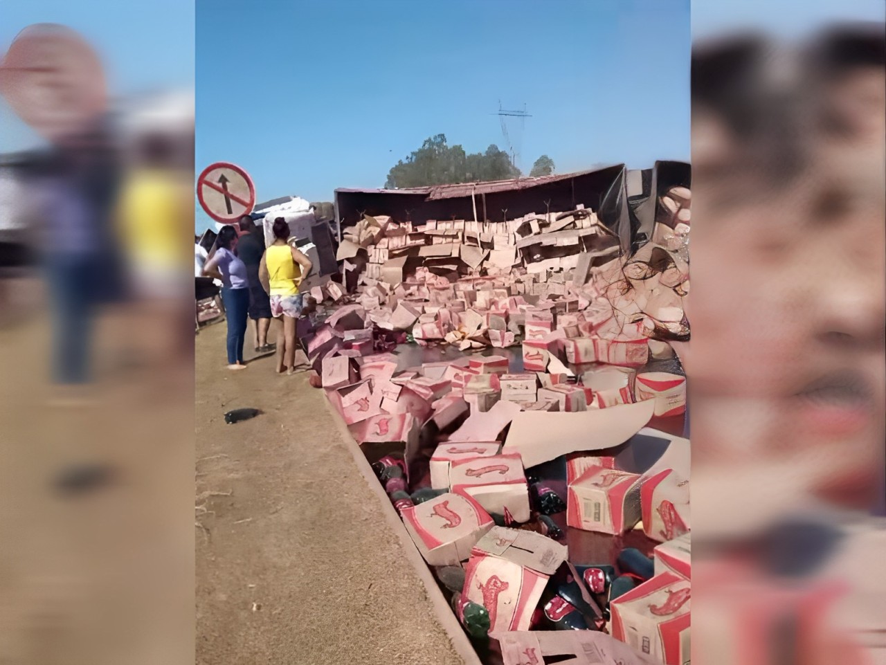 Carreta carregada de vinho tomba na BR-163 em Sinop