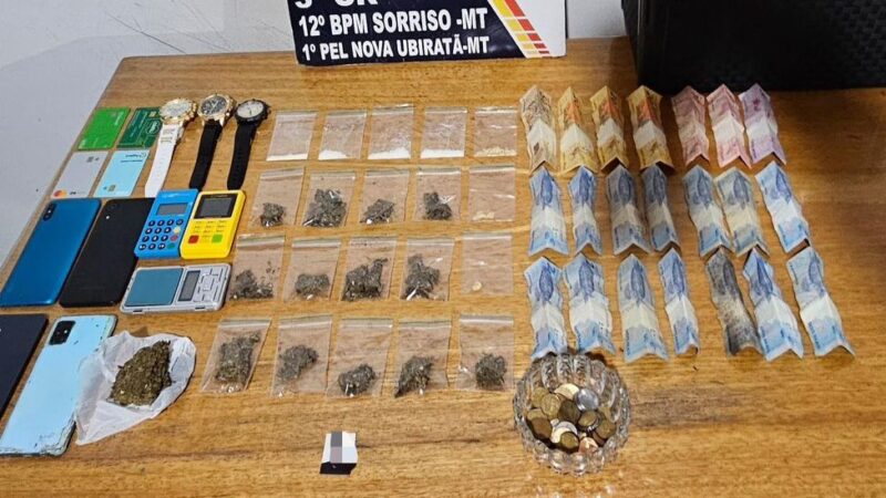 Polícia Militar fecha ponto de venda de drogas e prende três homens em Nova Ubiratã