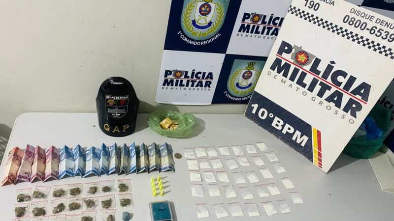 PM flagra homem com 64 porções de drogas entre maconha e pasta base de cocaína em Cuiabá