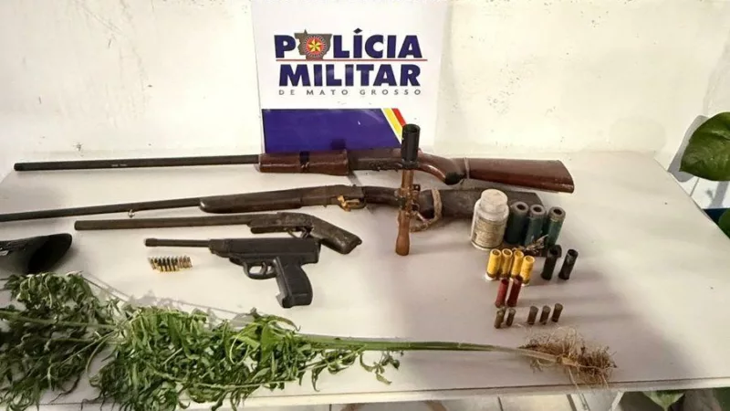 PM prende dois irmãos com armas de fogo e pés de maconha em Alto Paraguai