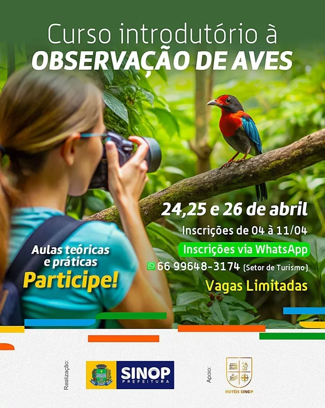 Prefeitura de Sinop oferta curso introdutório à observação de pássaros