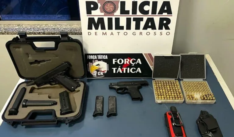 Homem ameaça outro com pistola durante briga e é preso em Sinop; duas armas apreendidas