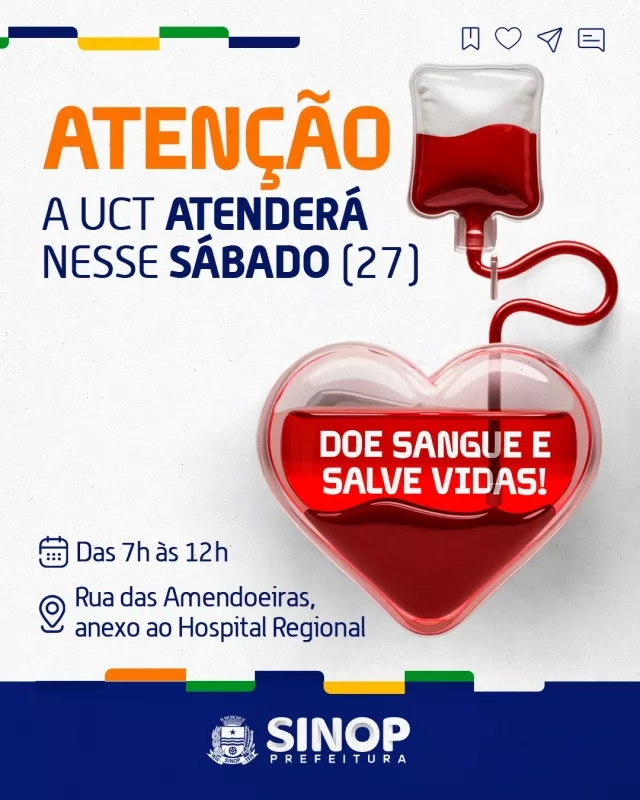 UCT Sinop abre neste sábado (27) para coleta de sangue em atendimento especial