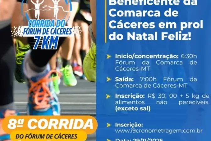 8ª Corrida do Fórum de Cáceres transforma inscrições em alimentos para quem precisa