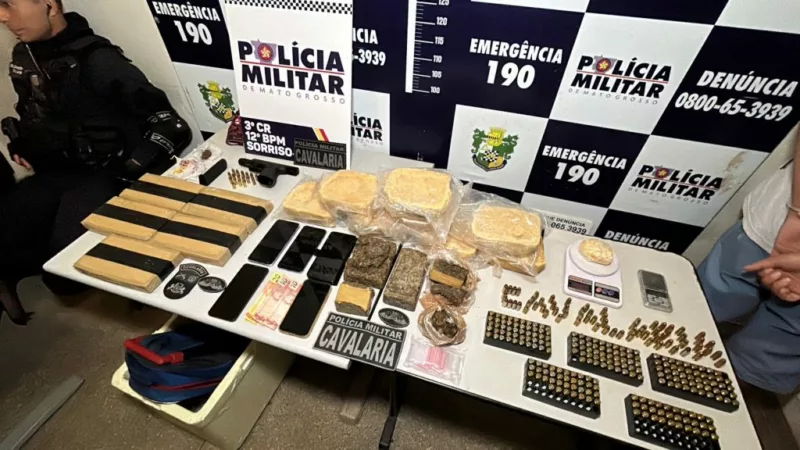 Operação conduz oito pessoas à delegacia e apreende drogas, arma e munições em Sorriso